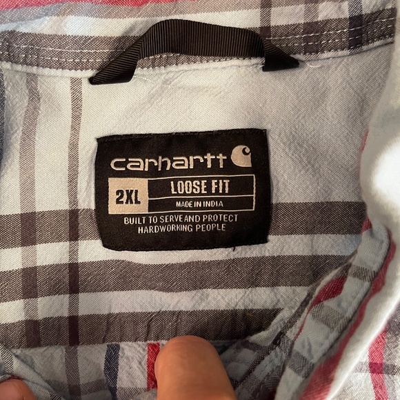 Carhartt Shirt Mens Blue Plaid Loose Fit‎ Short Sleeve Casual Summer  2XL - Picture 3 of 8